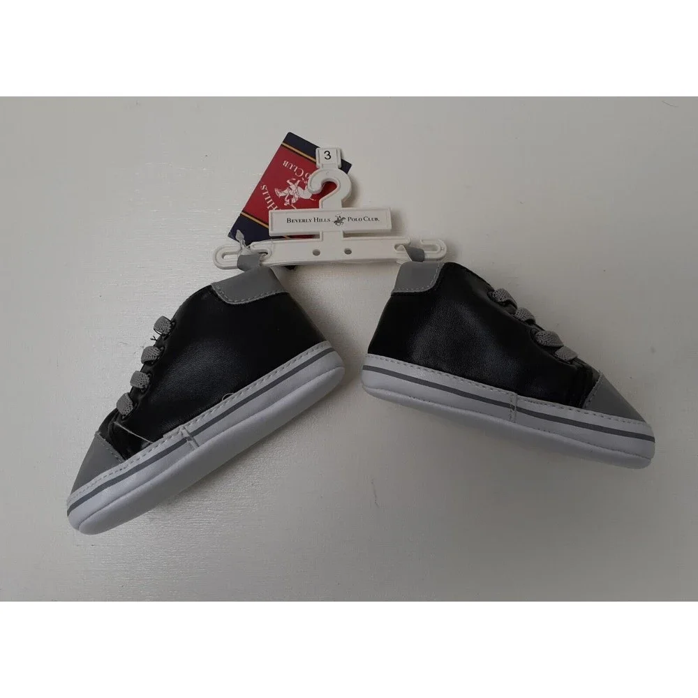 NWT! Beverly Hills Polo Club Infant Baby Sneaker-Style Shoes Navy/Gray Size 3